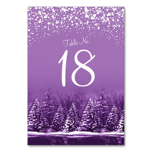 冬の結婚式の紫色の松の木のテーブル番号 テーブルナンバー (裏面)