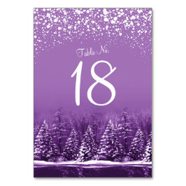 冬の結婚式の紫色の松の木のテーブル番号 テーブルナンバー