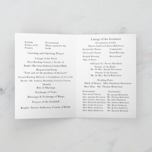 冬の結婚式の結婚式場の写真とミサ プログラム (内部)