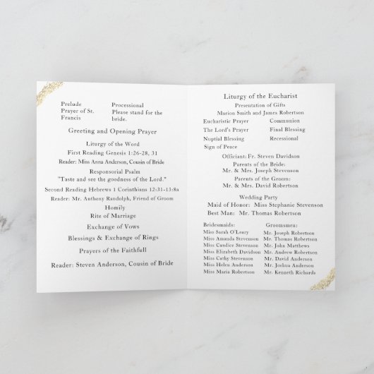 冬の結婚式の結婚式場の写真とミサ プログラム (内部)