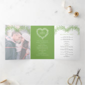 冬の結婚式の緑のヤドリギ植物性結婚 三つ折りプログラム (内部)