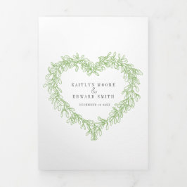 冬の結婚式の緑のヤドリギ植物性結婚 三つ折りプログラム