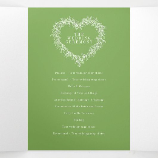 冬の結婚式の緑のヤドリギ植物性結婚 三つ折りプログラム (内部中)