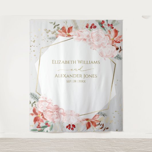 冬の結婚式の背景ギルド水の色フローラ タペストリー (正面)