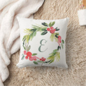 冬の結婚式の花の水彩画のリース|のモノグラム クッション (ブランケット)