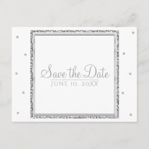 冬の結婚式の華やかさ シルバーとホワイトのSave the Date 案内ポストカード
