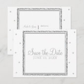 冬の結婚式の華やかさ　シルバーとホワイトのSave the Date 案内ポストカード (正面/裏面)