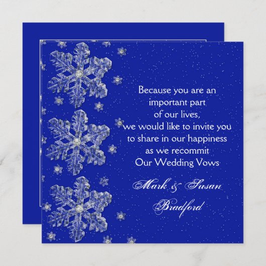 冬の結婚式の誓いの更新の招待 – 青/雪 招待状 (正面/裏面)