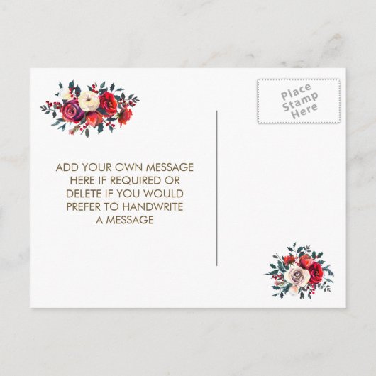 冬の結婚式の赤い果実は日付のはがきを保存 案内ポストカード (裏面)