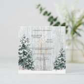 冬の結婚式の輝き 雪の結晶とモミの木 招待状 (スタンド正面)