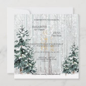 冬の結婚式の輝く雪の結晶の松の木 招待状 (正面)