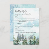 冬の結婚式の雪の松の木の出欠確認カード 招待状 (正面/裏面)