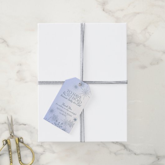 冬の結婚式の雪の結晶（青） ギフトタグ (より糸付き)