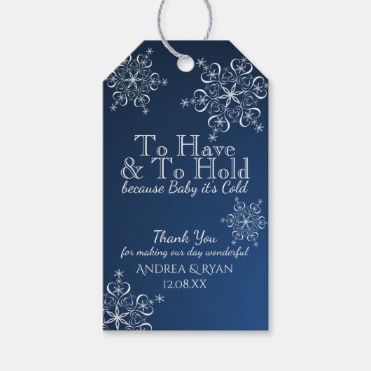 冬の結婚式の雪の結晶(青) ギフトタグ (正面)
