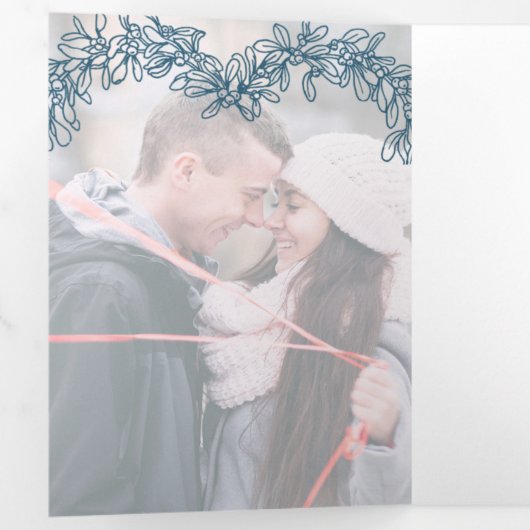 冬の結婚式の青いヤドリギ植物性結婚 三つ折りプログラム (内部最初)