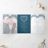 冬の結婚式の青いヤドリギ植物性結婚 三つ折りプログラム (内部)
