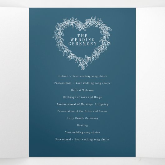 冬の結婚式の青いヤドリギ植物性結婚 三つ折りプログラム (内部中)