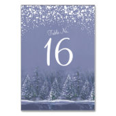 冬の結婚式の青い白い松の木のテーブル番号 テーブルナンバー (正面)