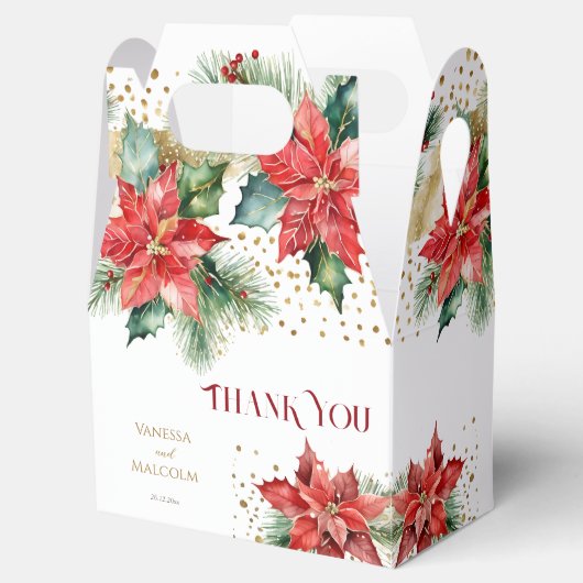 冬の結婚式はポインセチア金ゴールドテンプレート フェイバーボックス (オープン)