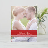 冬の結婚式は写真カード赤い白感謝していしています サンキューカード (スタンド正面)
