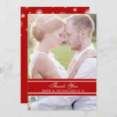 冬の結婚式は写真カード赤い白感謝していしています サンキューカード (正面/裏面)