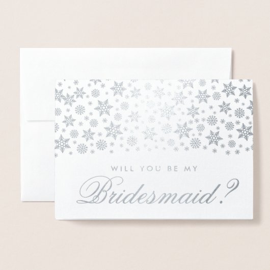 冬の結婚式は私の新婦付添人の銀の雪片です 箔カード (封筒付き正面)