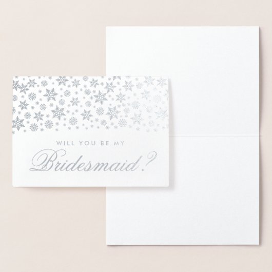 冬の結婚式は私の新婦付添人の銀の雪片です 箔カード (ディスプレー)