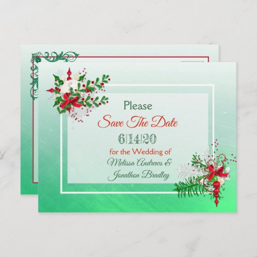 冬の結婚式をテーマにした日付はがきを保存 案内ポストカード (正面/裏面)