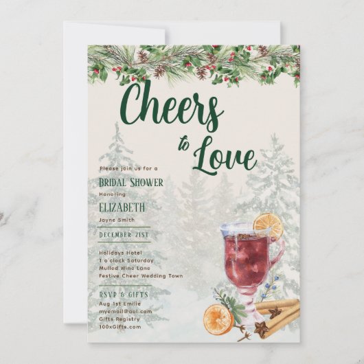 冬の結婚式を愛するLeahGミュールワイン応援 招待状 (正面)