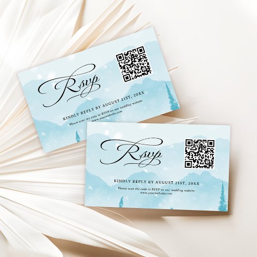 冬の結婚式ウェブサイトQRコード予算RSVP エンクロージャーカード