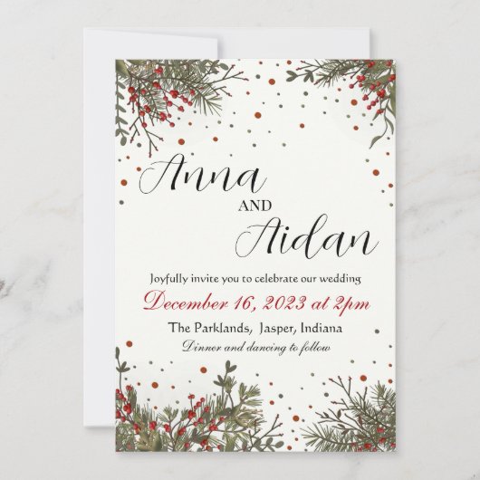 冬の結婚式エレガントのモダン鼓動 招待状 (正面)