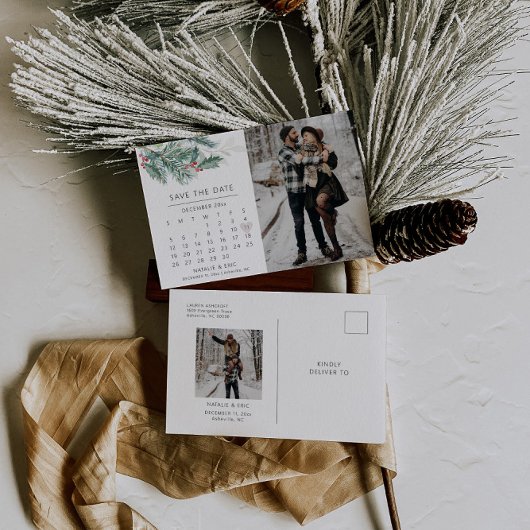 冬の結婚式カレンダー日付はがきを保存 ポストカード