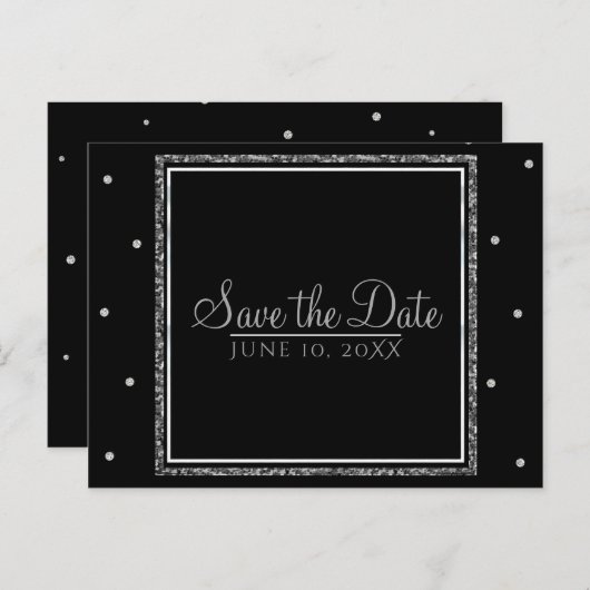 冬の結婚式グラムシルバー&ホワイト日付を保存 案内ポストカード (正面/裏面)