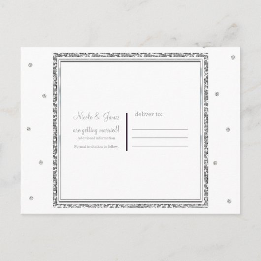 冬の結婚式グラムシルバー&ホワイト日付を保存 案内ポストカード (裏面)