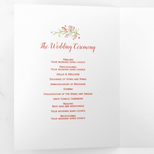 冬の結婚式コーン赤い果実の水色の写真 三つ折りプログラム (内部最初)