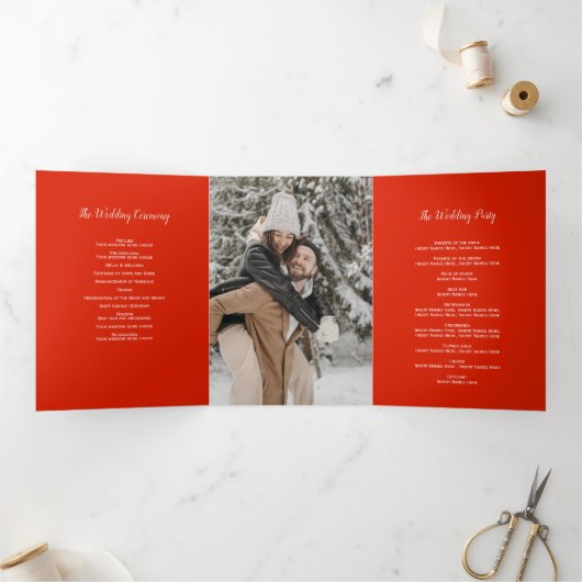 冬の結婚式コーン赤い果実の水色の写真 三つ折りプログラム (内部)