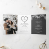 冬の結婚式ダークグレーのヤドリギ植物学 三つ折りプログラム (内部)