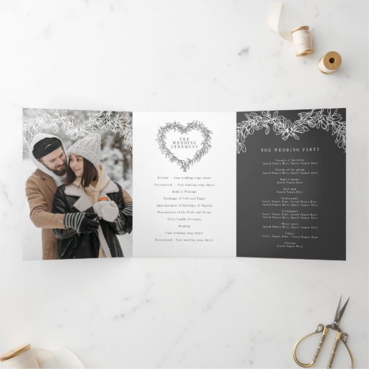 冬の結婚式ダークグレーのヤドリギ植物学 三つ折りプログラム (内部)