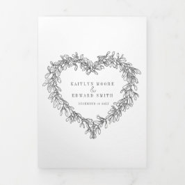 冬の結婚式ダークグレーのヤドリギ植物学 三つ折りプログラム