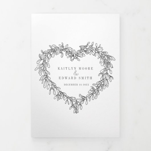 冬の結婚式ダークグレーのヤドリギ植物学 三つ折りプログラム (カバー)