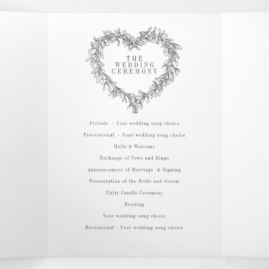 冬の結婚式ダークグレーのヤドリギ植物学 三つ折りプログラム (内部中)