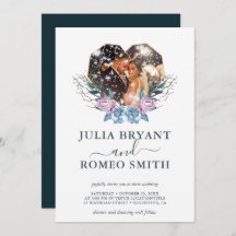 冬の結婚式ハートシェイプフォト招待状