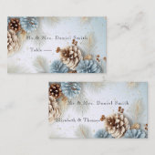 冬の結婚式パインコーンブルーブラウンホワイト プレイスカード (正面/裏面)