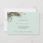冬の結婚式パインコーン雪の松の枝 出欠カード (裏面)