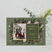 冬の結婚式フォイル写真の結婚報告カード 箔シーズンカード (立ち正面)