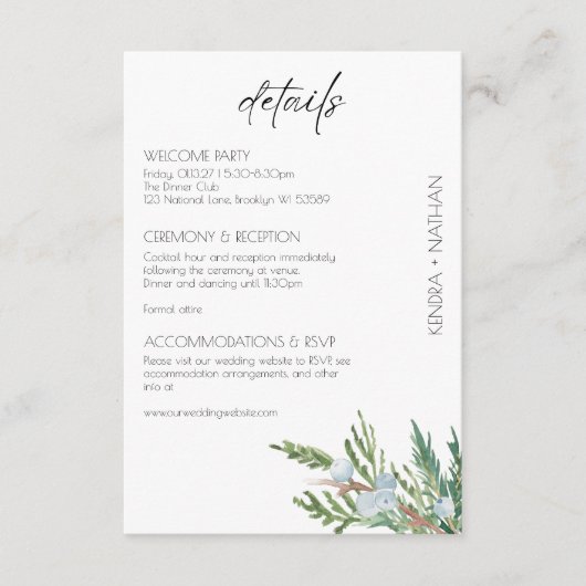 冬の結婚式フロステッドベリー囲いカード エンクロージャーカード (正面)