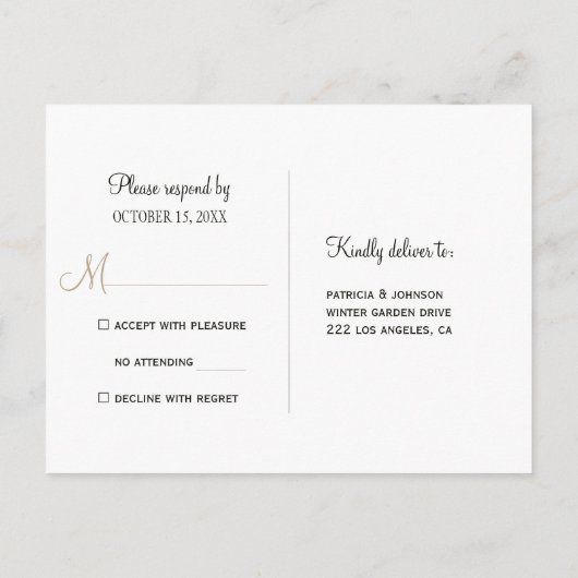 冬の結婚式フローラ金ゴールド幾何学的フレームrsvp インビテーションポストカード (裏面)