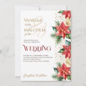 冬の結婚式ポインセチア金ゴールドすべて1つのテンプレート 招待状 (正面)