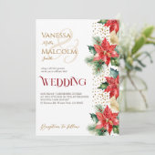 冬の結婚式ポインセチア金ゴールドすべて1つのテンプレート 招待状 (スタンド正面)