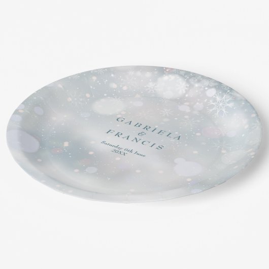 冬の結婚式モダンの雪エレガント片 ペーパープレート (アングル)